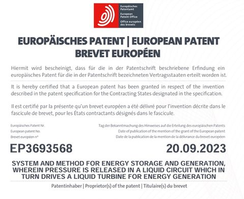 European patent certificate EP3693568, granted 20 September 2023